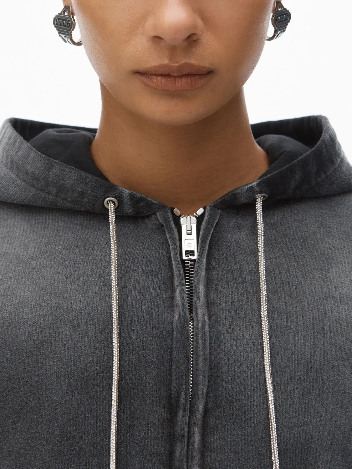 Худи с эффектом стирки и стразами Alexander Wang, черный — фото 2