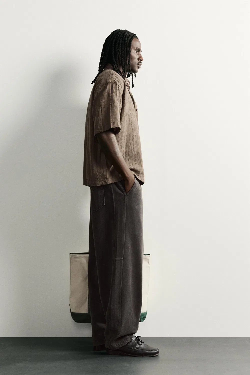 Полосатая жаккардовая рубашка свободного кроя ZARA, Brown — фото 4
