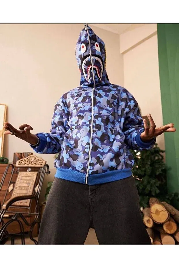 Детское худи-кардиган с принтом Bape Papci Full Zipper Hooded Cardigan Pubg Axxan, Blue