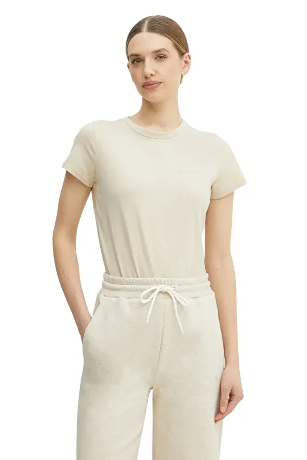 Женская хлопковая футболка с коротким рукавом Boss, Beige