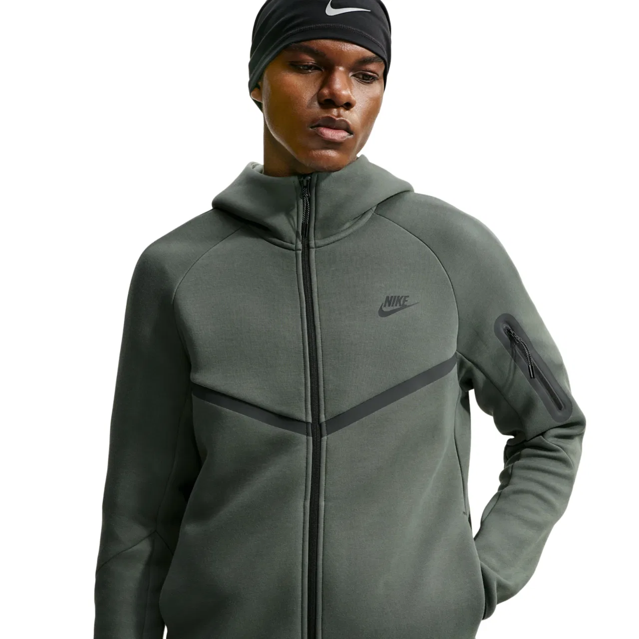 Мужское худи с капюшоном на молнии, из футера, Nike Tech Fleece Windrunner, Nike, Black Camo Green