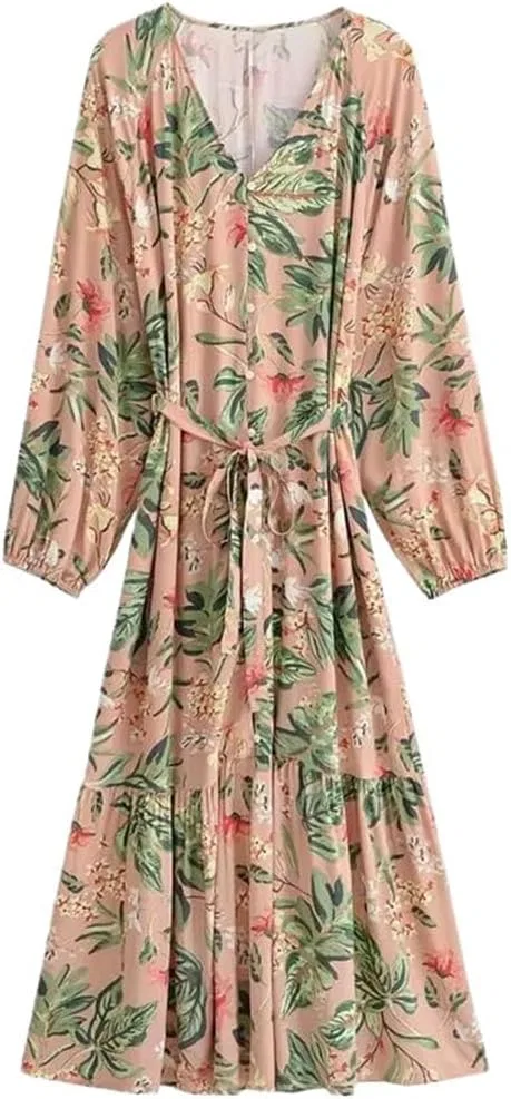 Женское платье миди с принтом Retro Pastoral, Mixedcolor