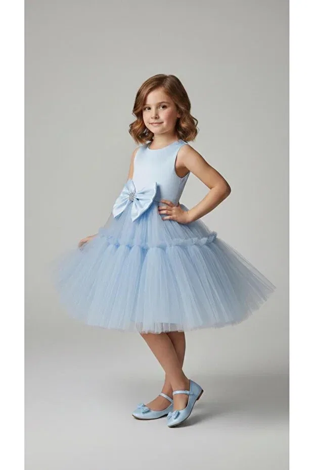 Детское платье для девочек с бантом Miaras Baby, Blue — фото 2