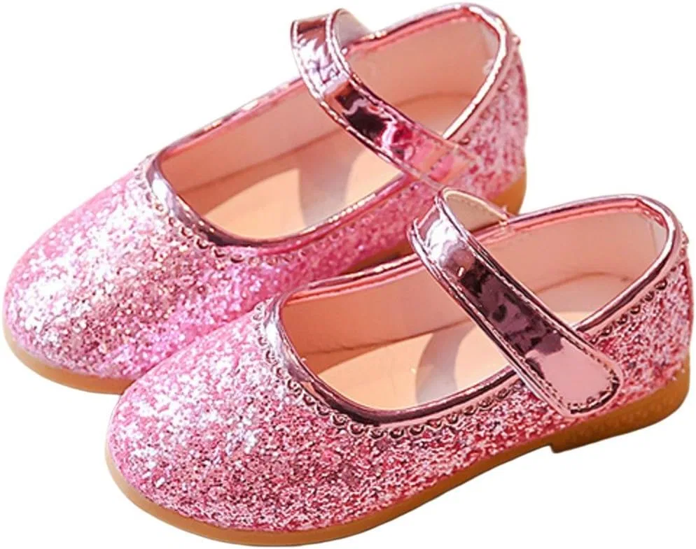 Детские туфли Мэри Джейн с блестками для девочек Flower Girl Glitter Flats, Pink