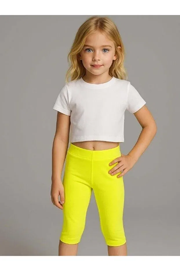 Детские леггинсы для девочек капри из хлопка Zekids, Neon Yellow