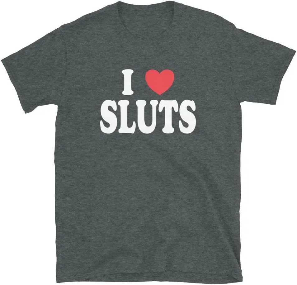 Мужская футболка с принтом I Heart Sluts, тёмно-серый меланж