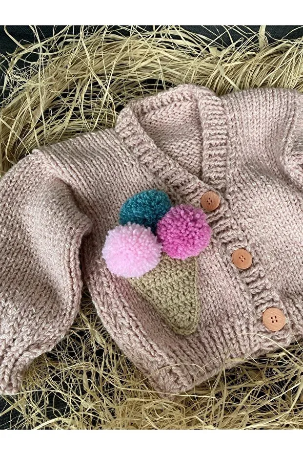 Детский кардиган для девочек с текстурой Ice cream detailed knitted girl's Nevalin, Powder Pink — фото 2