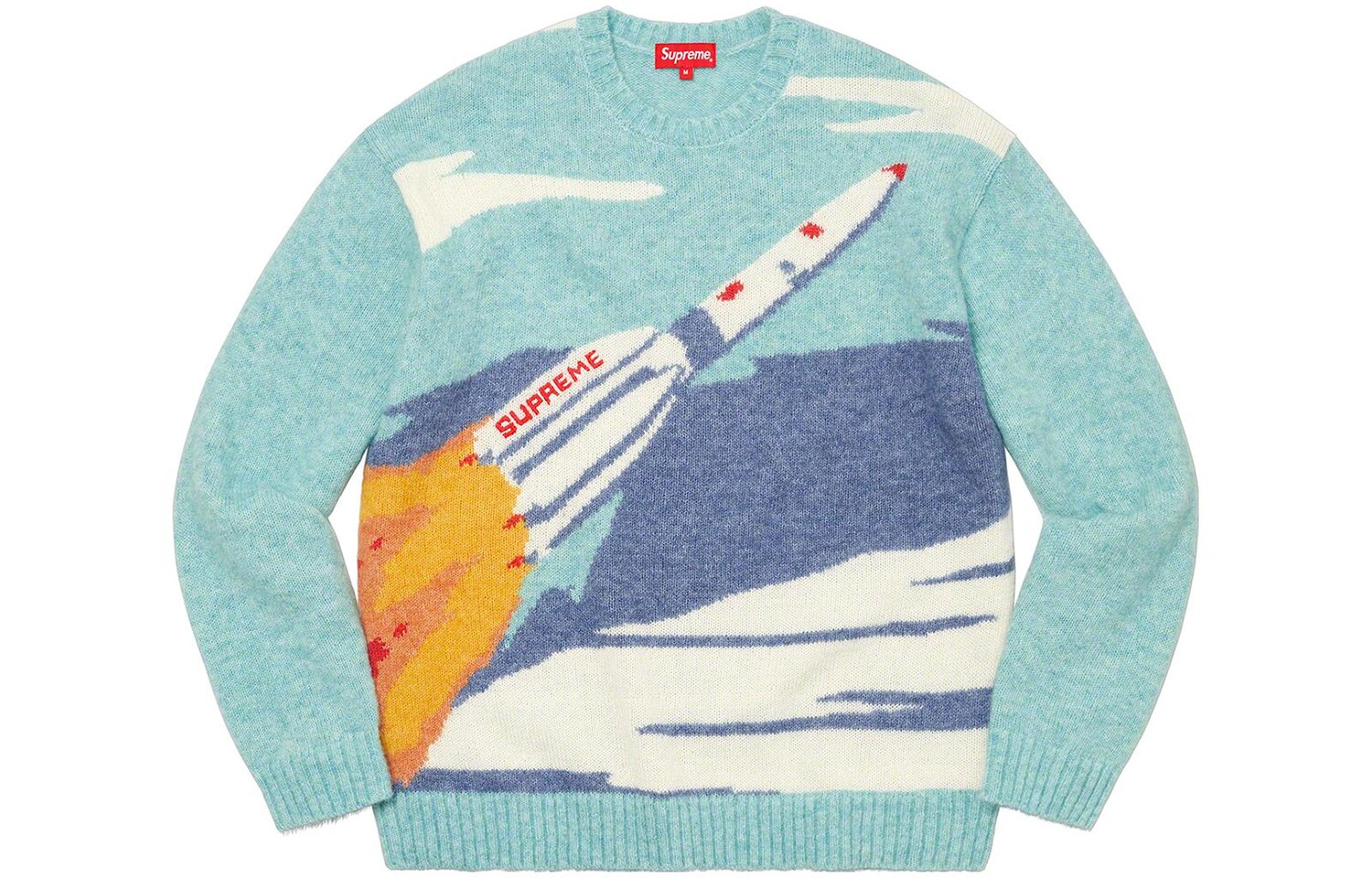 Осень-Зима 22 Неделя 11 Серия Свитер Унисекс Supreme, светло-голубой — фото 2