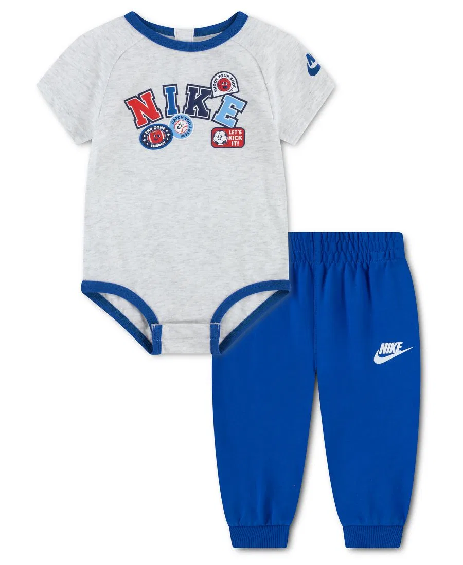 Комплект боди и спортивных брюк с графическим принтом Nike, Gray/Blue