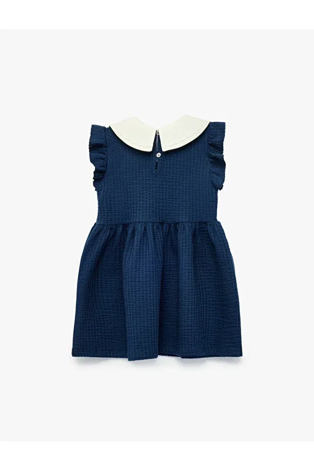Детское платье для девочек с воротником Cotton bowknot detailed ruffled baby collar dress Koton, Navy Blue — фото 2