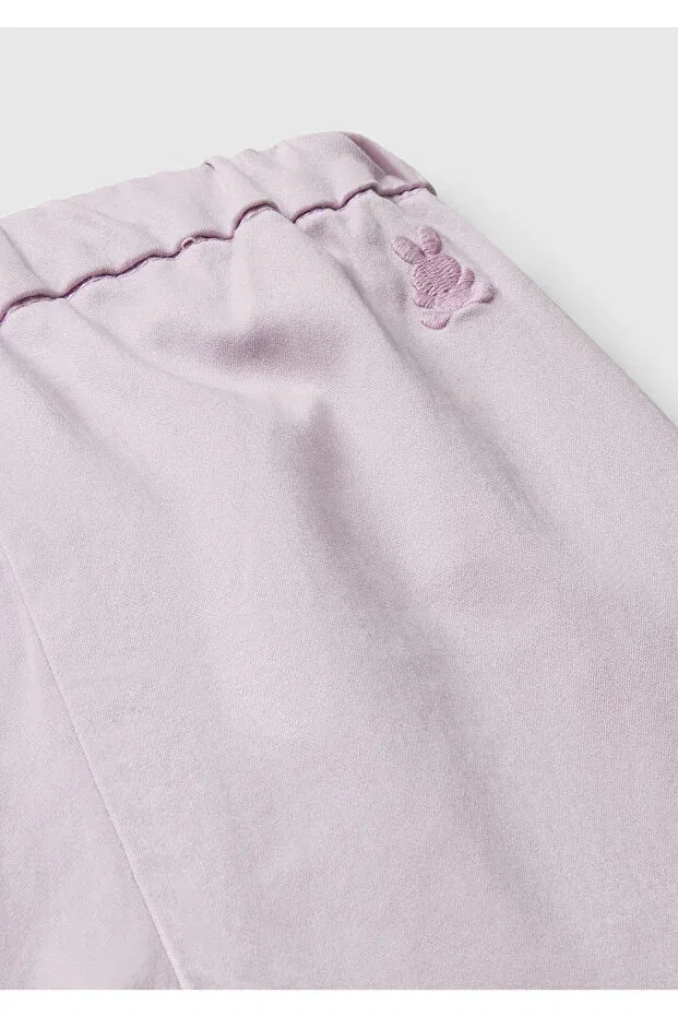 Детские брюки для девочек с принтом Baby Lilac Rabbit Embroidered Pleated Front Lace Detailed Trousers United Colors Of Benetton, Lilac — фото 3