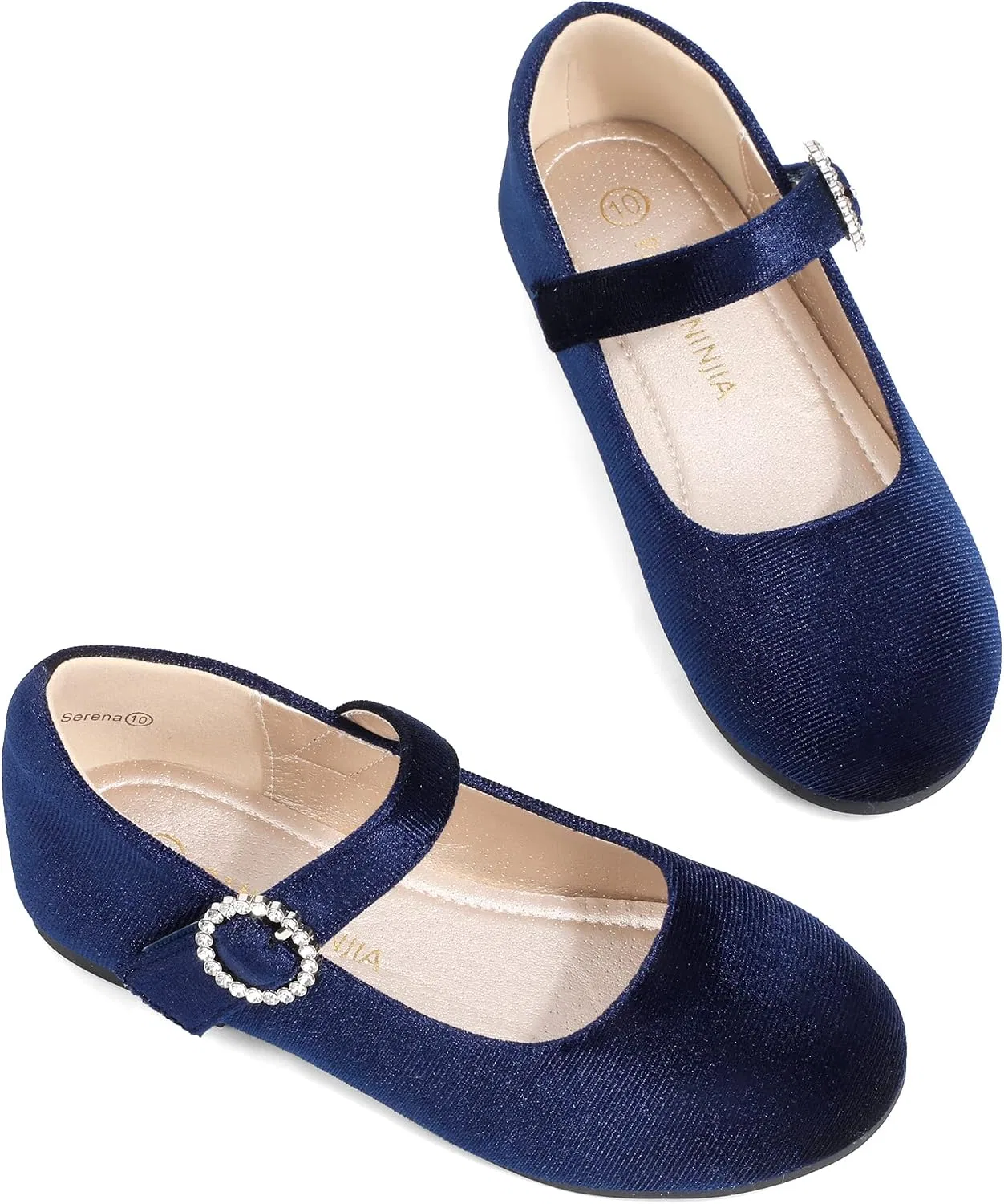 Детские туфли для девочек со стразами Mary Jane PANDANINJIA, Navy Suede — фото 4