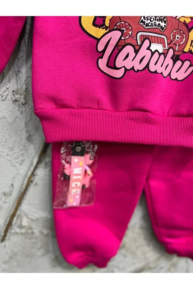 Детский комплект пижамы-спортивного костюма с длинным рукавом 3-Thread unisex children's tracksuit pajama set with toy gift Beybisi, Pink — фото 2
