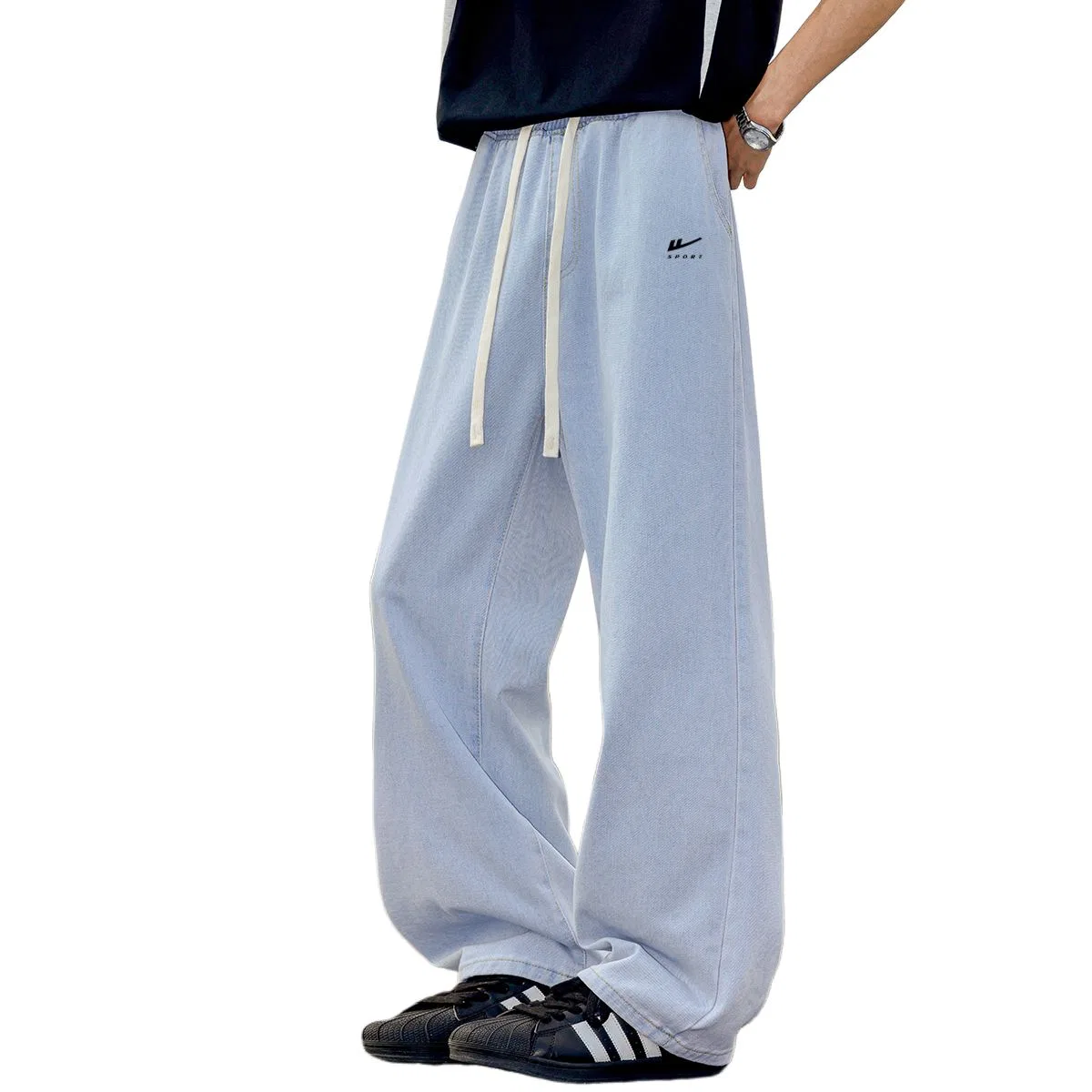 Детские джинсы прямого кроя с принтом Unisex Thin Straight Fit Pants WARRIOR, Light Blue — фото 3
