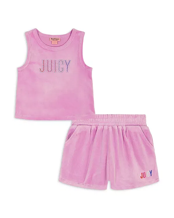 Детский комплект из велюра с принтом Rhinestone Logo Juicy Couture, Prism Pink