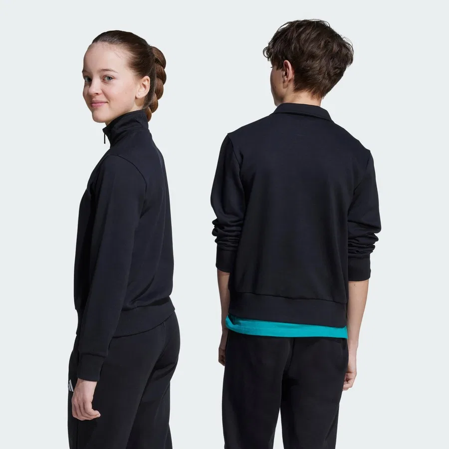 Детский свитшот с полузамком Essentials Half-Zip Kids, adidas, Черно-белый — фото 2