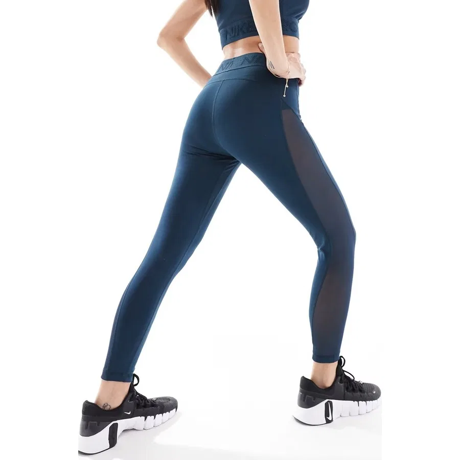 Женские леггинсы для тренировок с сетчатыми вставками Nike Pro Training Mid Rise 7/8 Mesh Panelled Leggings, Темно-синий — фото 2