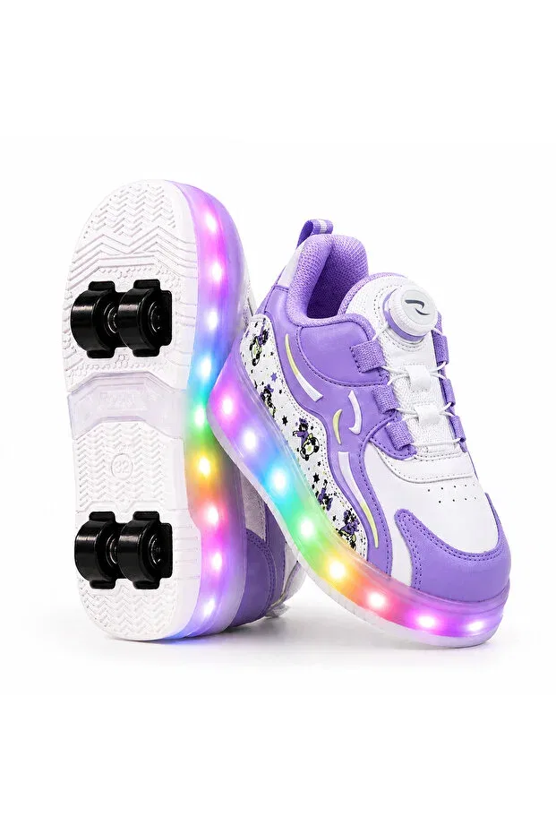 Детские кроссовки для девочек с подсветкой Nils 4 wheel skateboard shoes, Rocky Sport, Purple