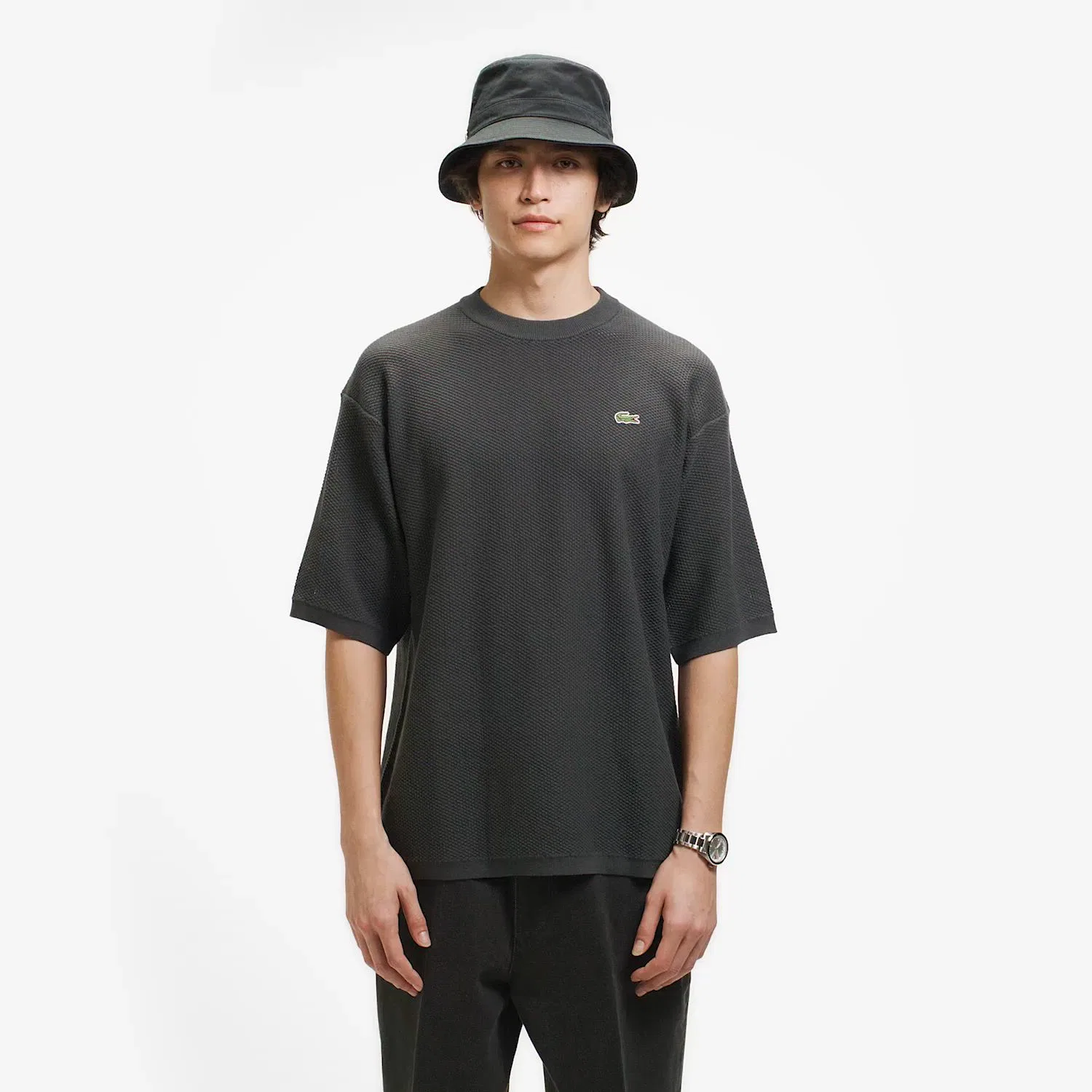 Мужская футболка с коротким рукавом из хлопка и нейлона LACOSTE, Черный — фото 2
