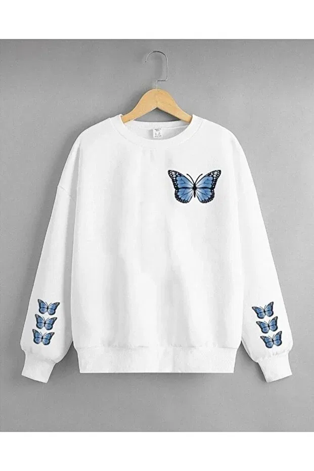 Детская толстовка с принтом White Butterfly Printed Topçu, Colored