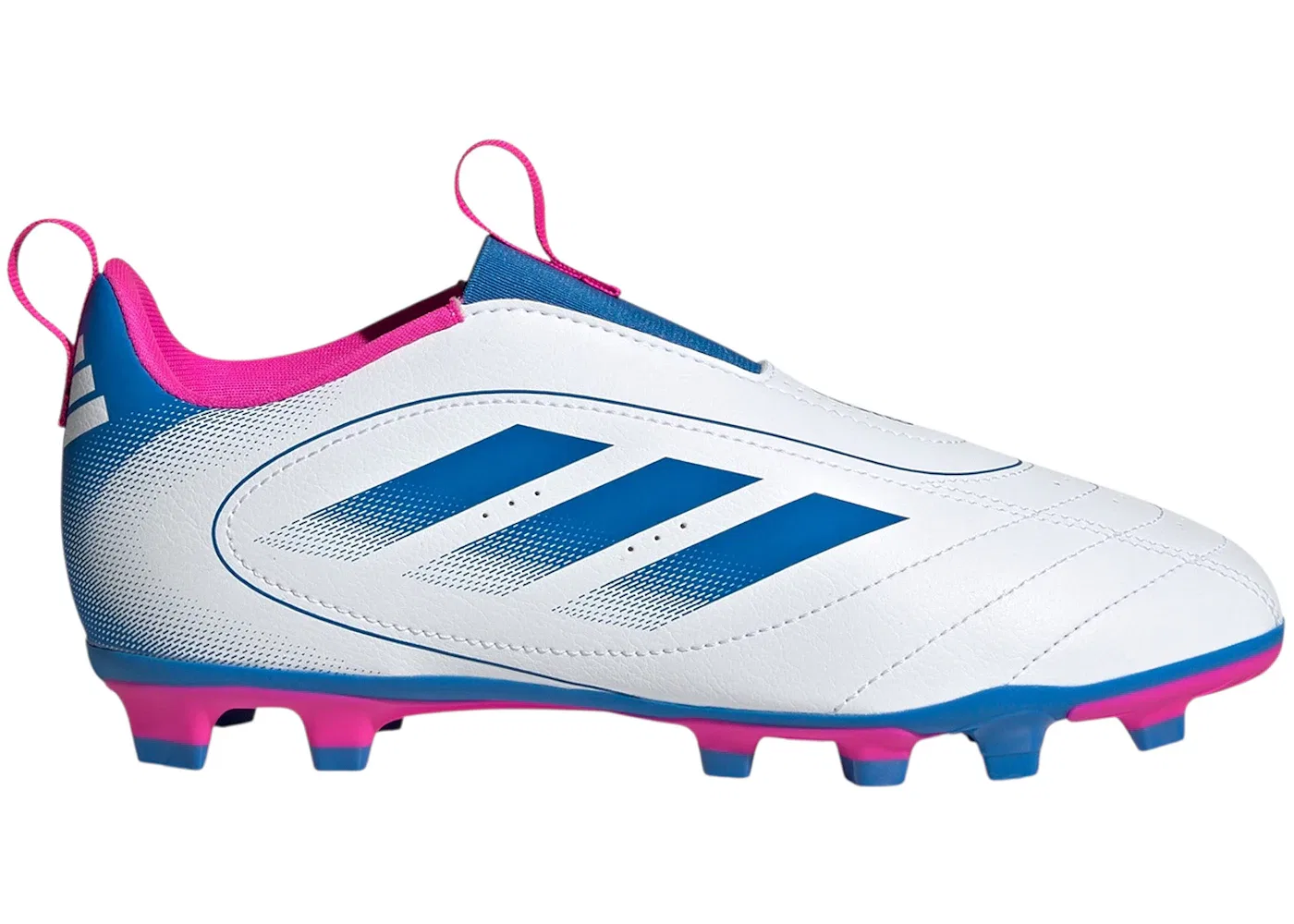 Детские бутсы без шнуровки Adidas Goletto IX Laceless FG/MG, Cloud White Bright Royal Team Shock Pink 2