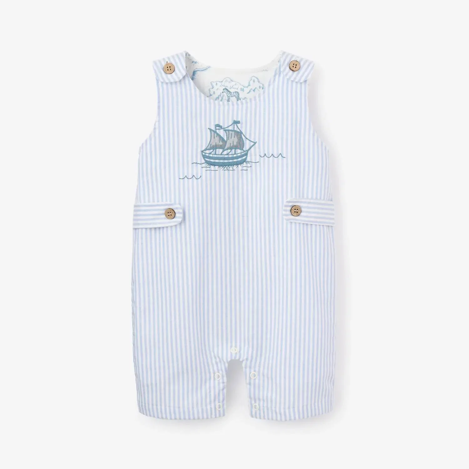 Детский боди-комбинезон для мальчиков с вышивкой лодки в полоску Oxford Stripe Jon Jon Elegant Baby, синий — фото 2