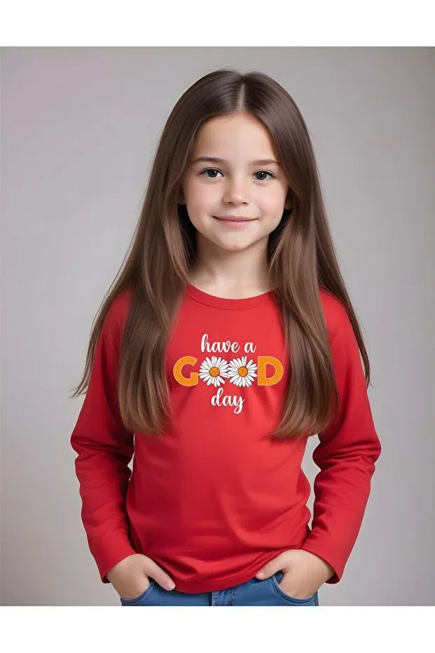 Детские свитшот для девочек с принтом Have a Good Day Panios Kids, Red