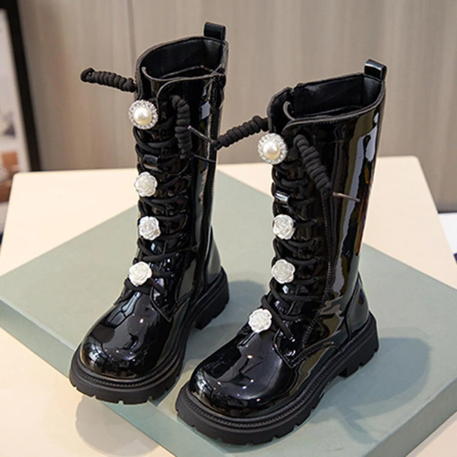 Детские сапоги для девочек с перламутровым декором Western Boots, Black — фото 3