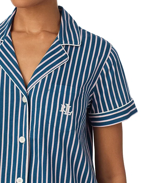 Женская пижама с принтом Short Sleeve Classic Knits Notch Collar Ankle Pant Pajama Set Ralph Lauren, Multi Stripe — фото 3