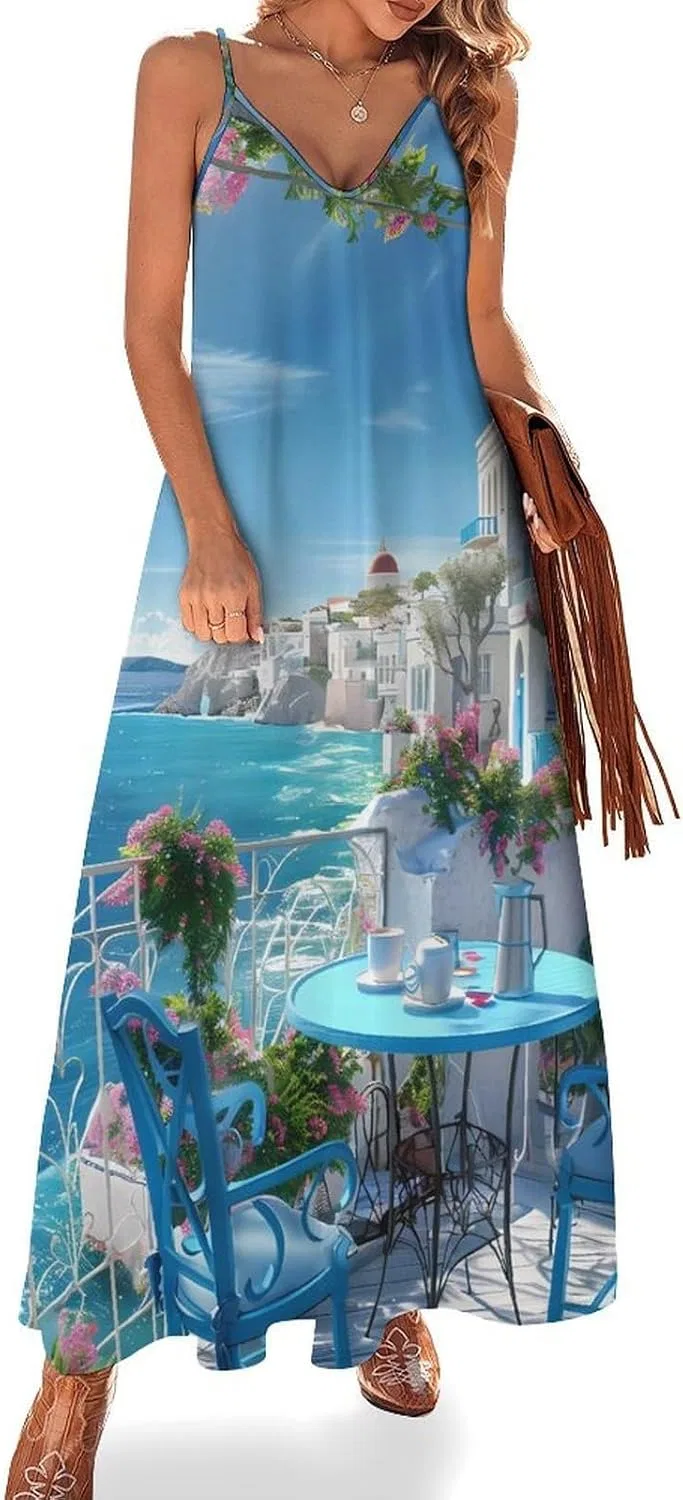 Женское макси-платье с принтом Santorini, Style