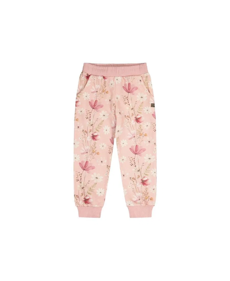 Спортивные брюки из футера с цветочным принтом Soft Poetry Deux par Deux, Pink Printed Flowers