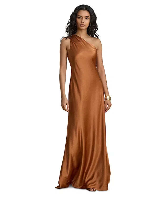 Женское платье с одним рукавом Satin Charmeuse One Shoulder Gown Ralph Lauren, красный