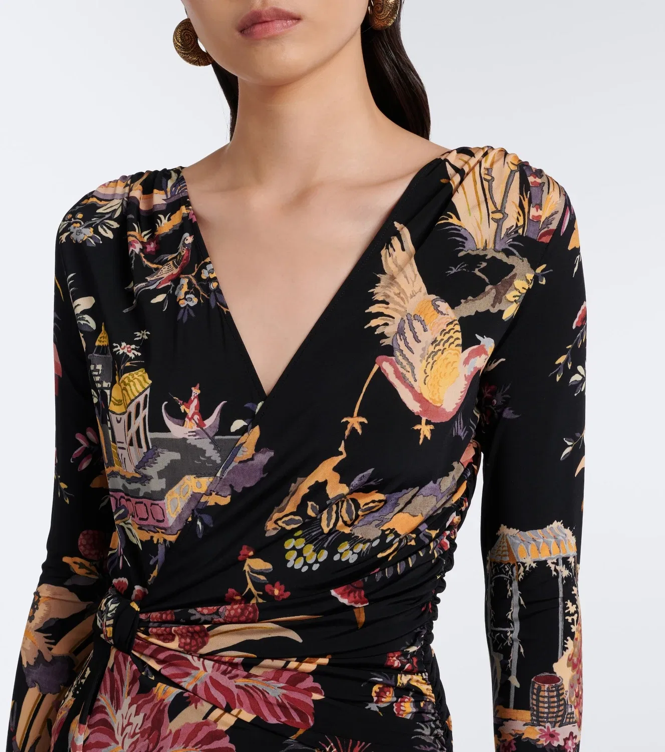 Длинное платье из трикотажа с принтом ETRO, черный — фото 3