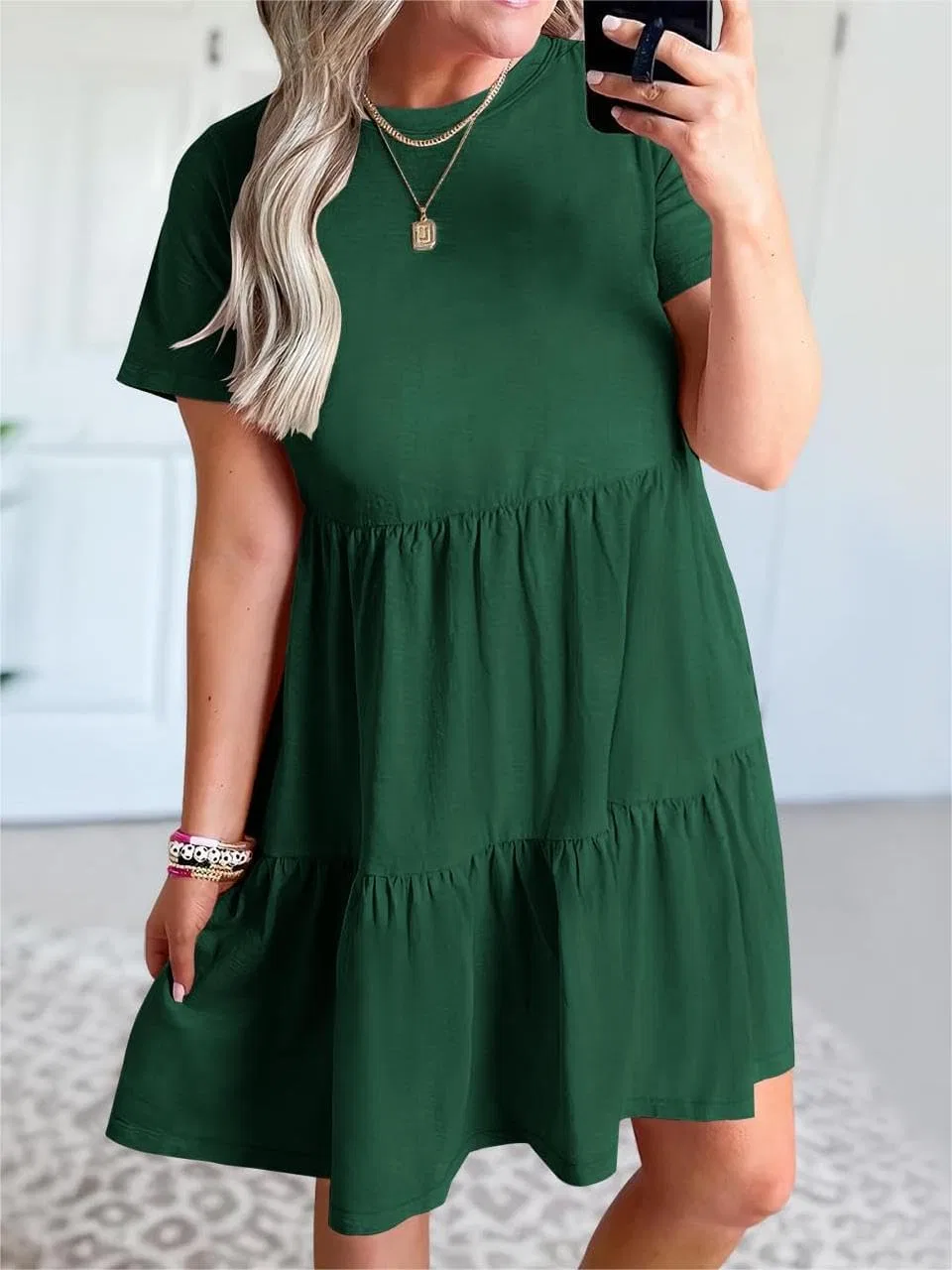 Женское летнее платье-футболка A-line сумеречное, Dark Green — фото 4