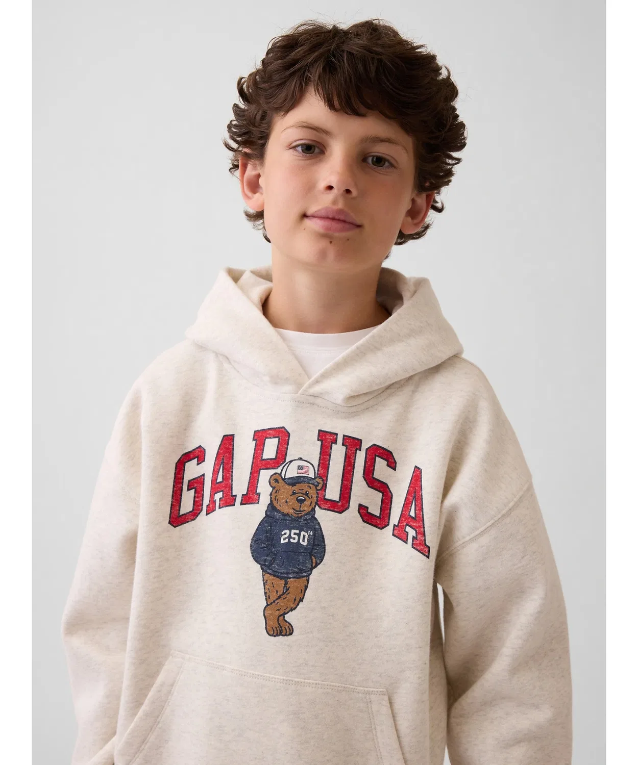 Детский худи с принтом Vintage Soft Relaxed Fit Brannan Bear GAP Logo GAP, Light Grey