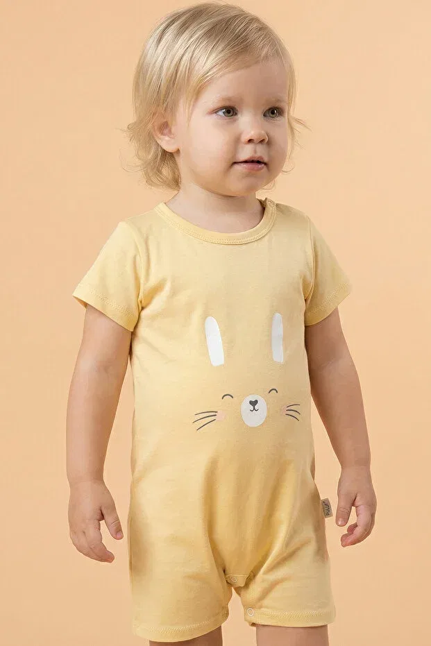 Детский комбинезон с принтом Tuabella, Yellow Short Jumpsuit With Animal Print — фото 2
