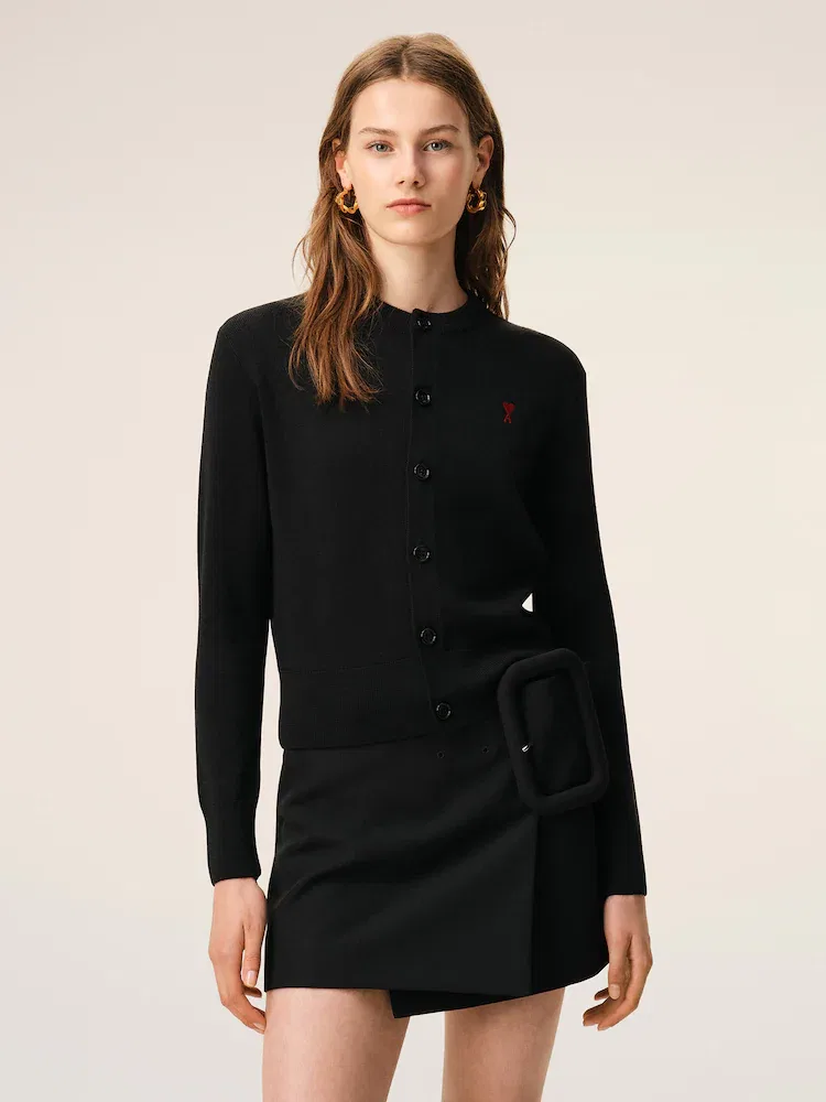 Кардиган женский с контрастным сердечком Ami de Coeur AMI PARIS, Black — фото 2
