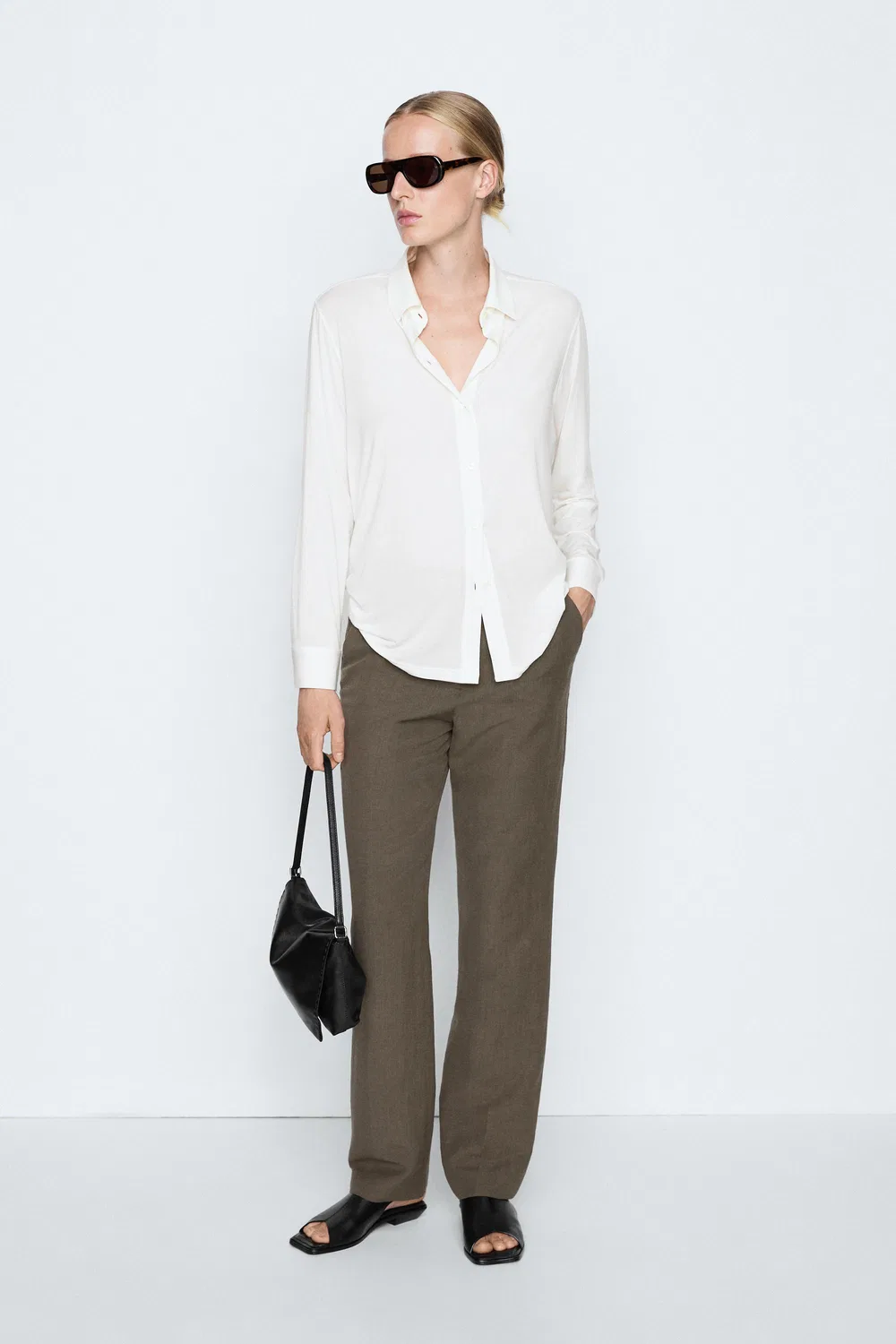 Рубашка Massimo Dutti, свободный крой, кремовый
