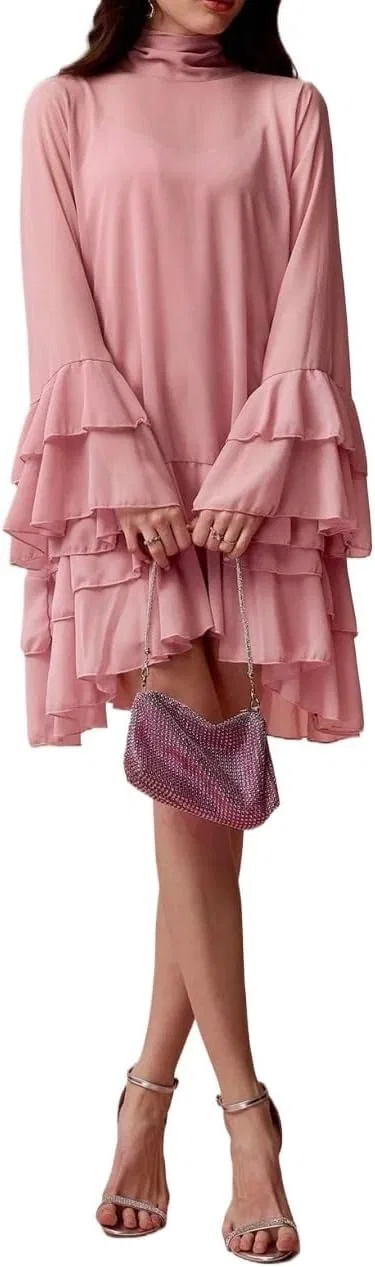 Женское платье A-силуэта с рюшами, Pink