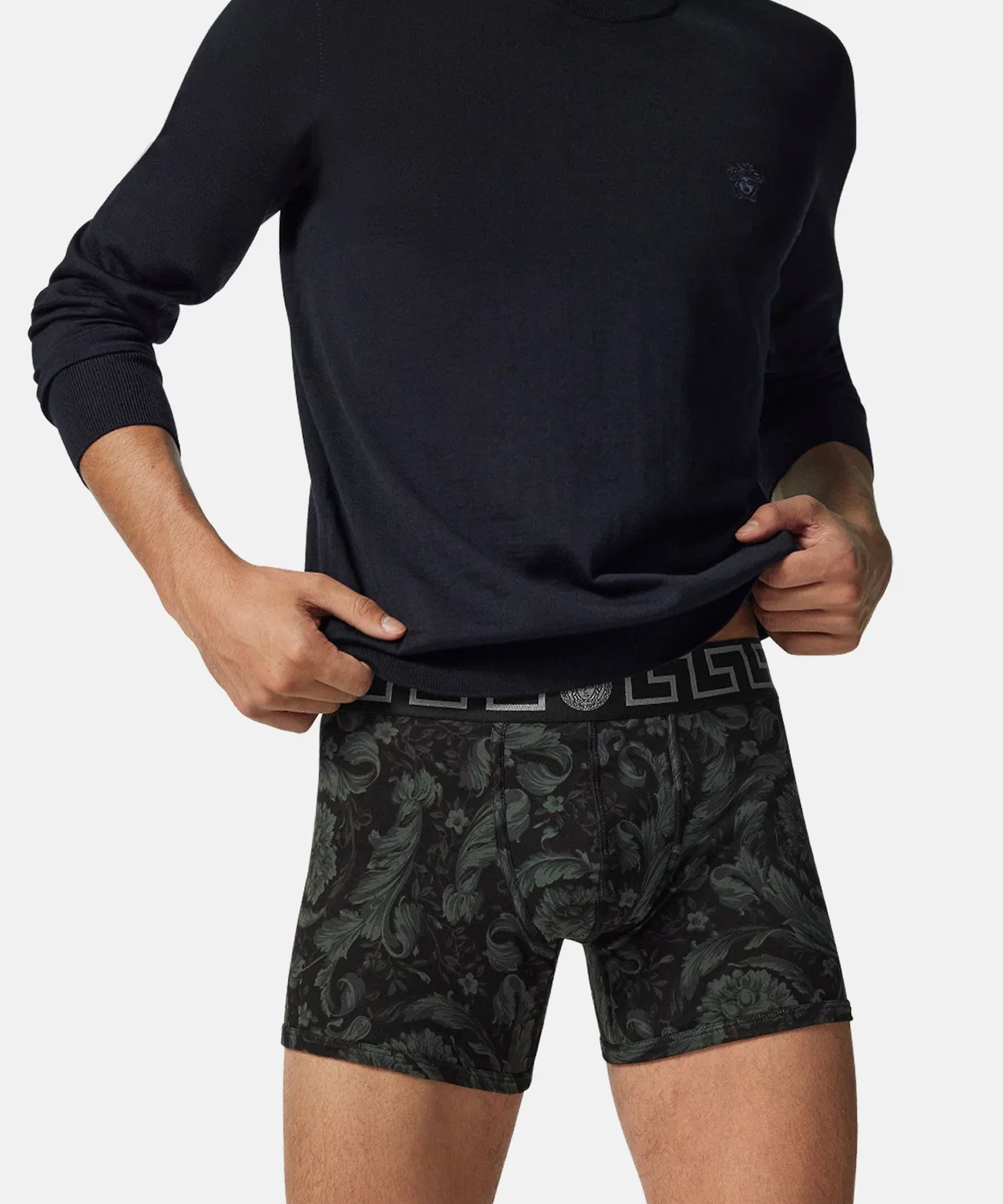 Мужские длинные трусы-боксеры с принтом Barocco Versace, Black