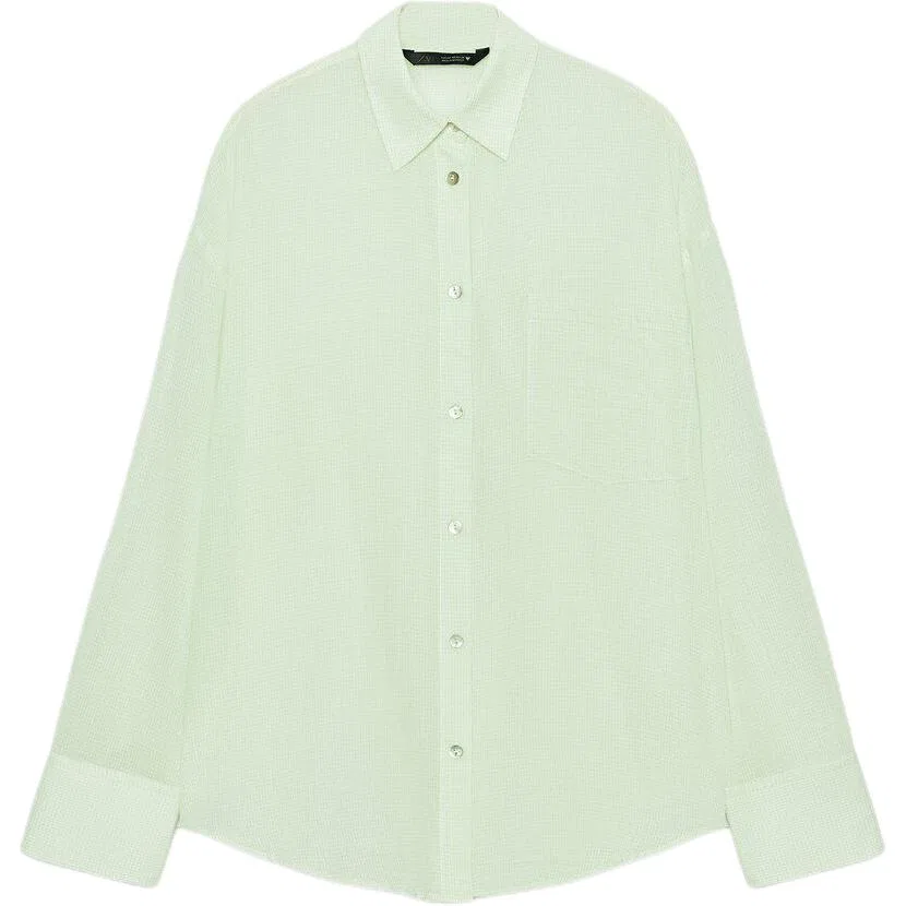Женская рубашка с лацканами White/Green ZARA, Белый/Зеленый — фото 3
