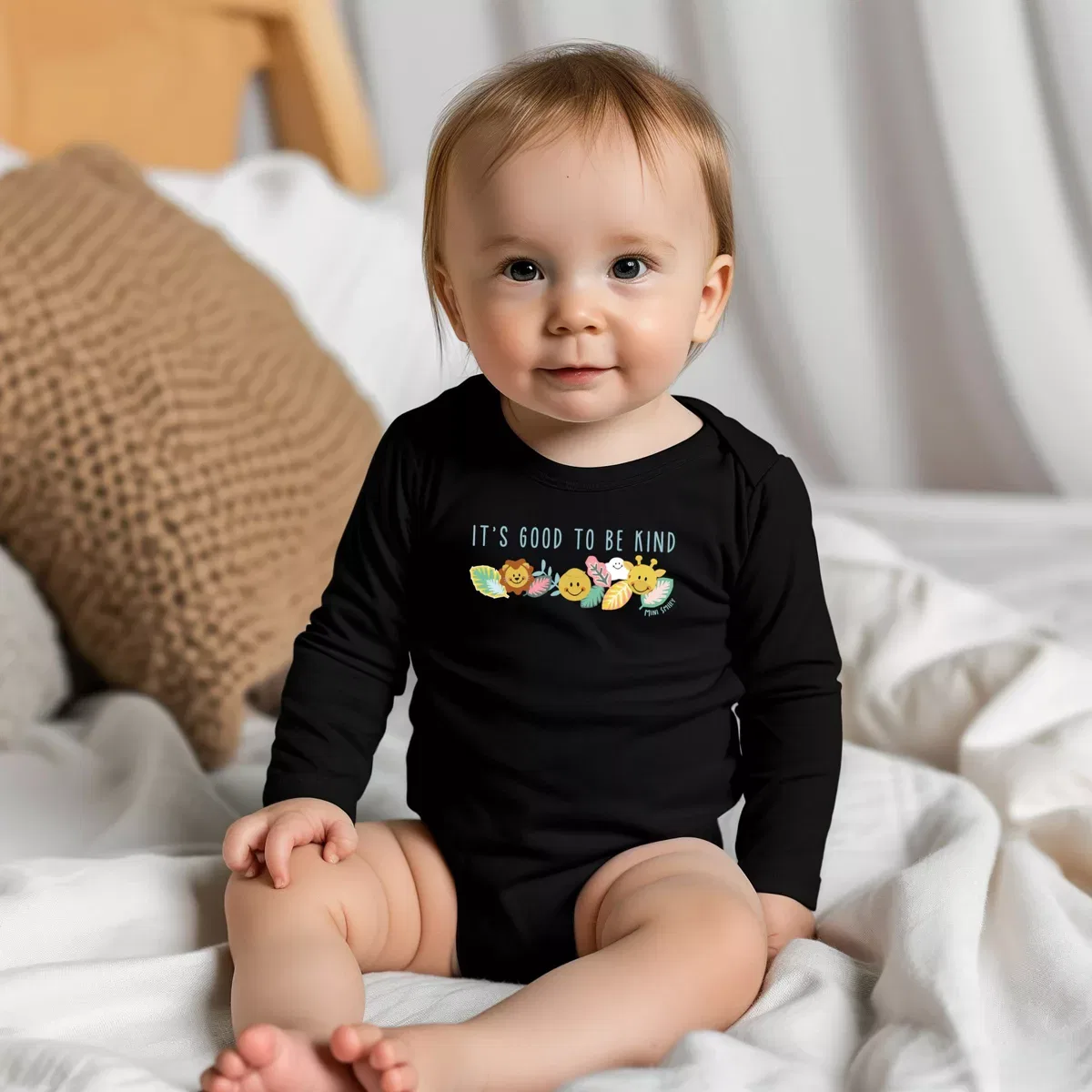 Детский боди с длинным рукавом Mini Smiley It's Good To Be Kind Lumi The Juniper Shop, Black — фото 3