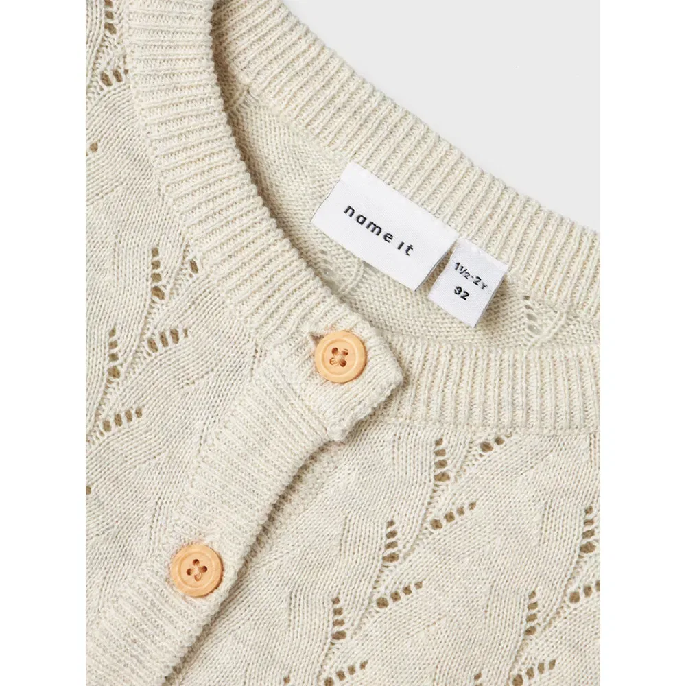 Детский кардиган для девочек с ажурным узором Banni Mini Name it, Beige — фото 3