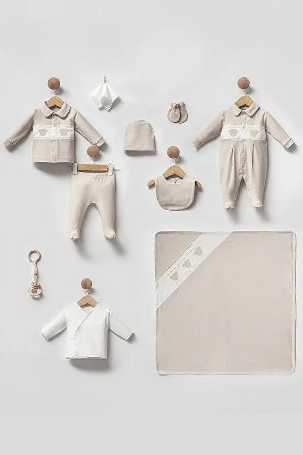 Детский комплект для новорожденных для мальчиков хлопковый Three Teddy Newborn Set Cassiope, Beige — фото 3