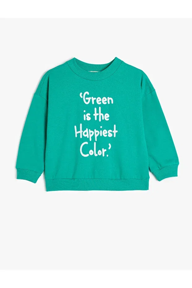 Детские свитшот для девочек с принтом Slogan Printed Long Sleeve Raised Cotton Koton, Green