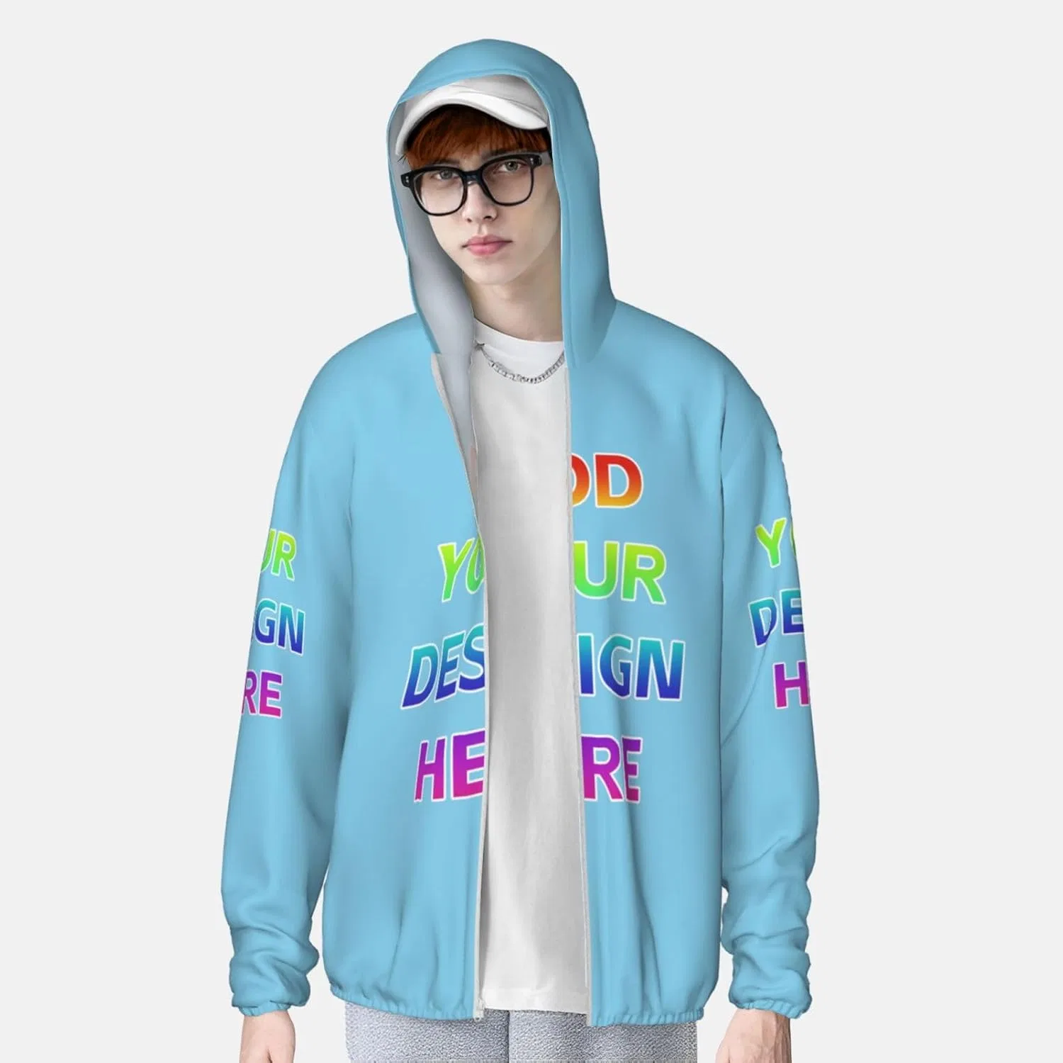 Женская и женская UV-защитная футболка с капюшоном Custom, Sky Blue — фото 2