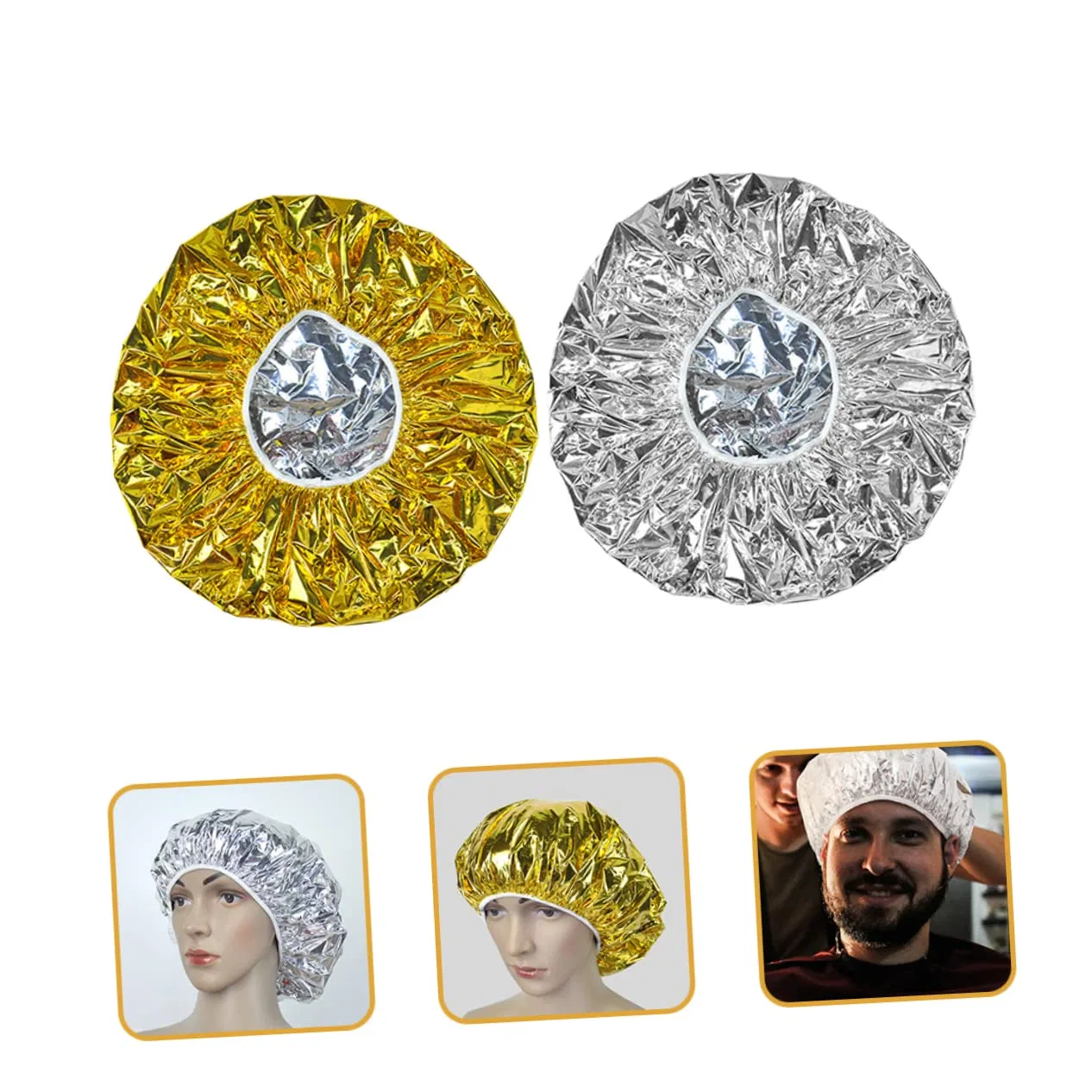 Шапочка для душа из алюминиевой фольги, 12 шт, Mikinona, Gold Silver — фото 2