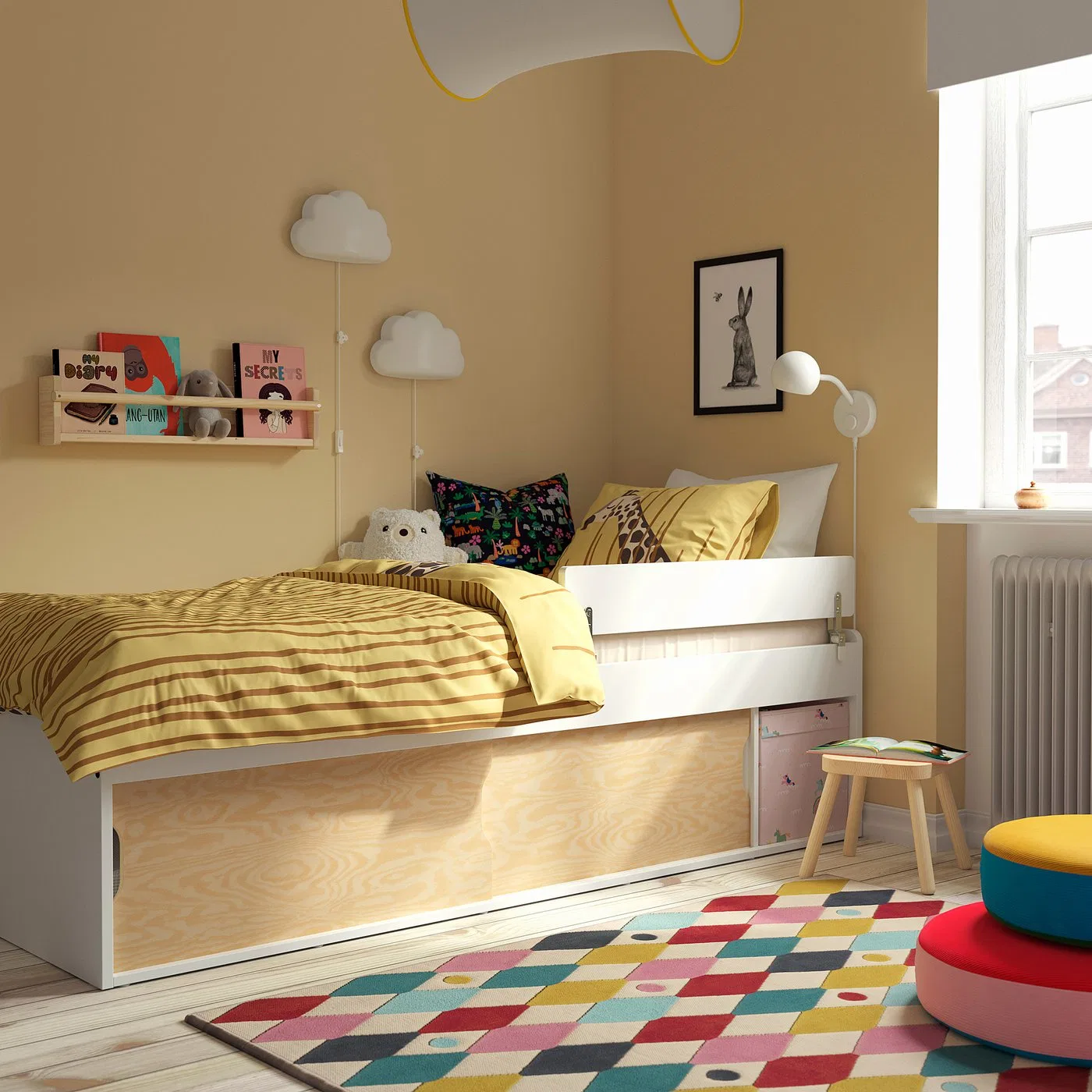Кровать IKEA KLIPPUGGLA с ящиками и бортиком, 90x200 см, белый — фото 2