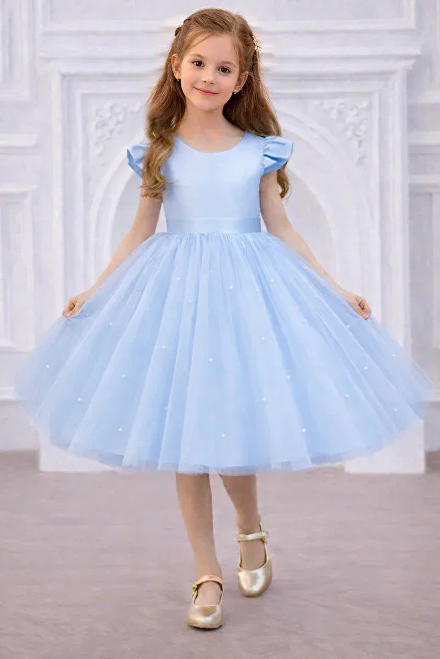 Детское платье для девочек с бантом Nsmlife, Babe Blue