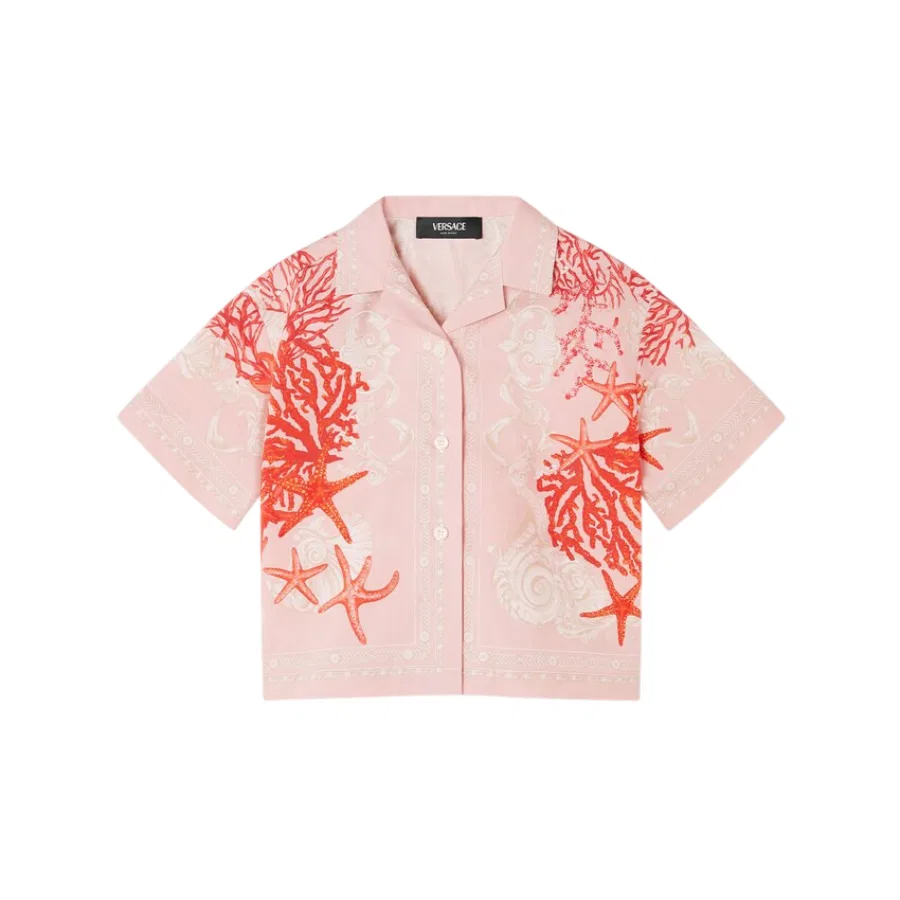 Детская рубашка с принтом Barocco Sea, модель Kids All-Over Barocco Sea Print Cotton Shirt Young Versace, Dusty Rose/Coral/Ivory